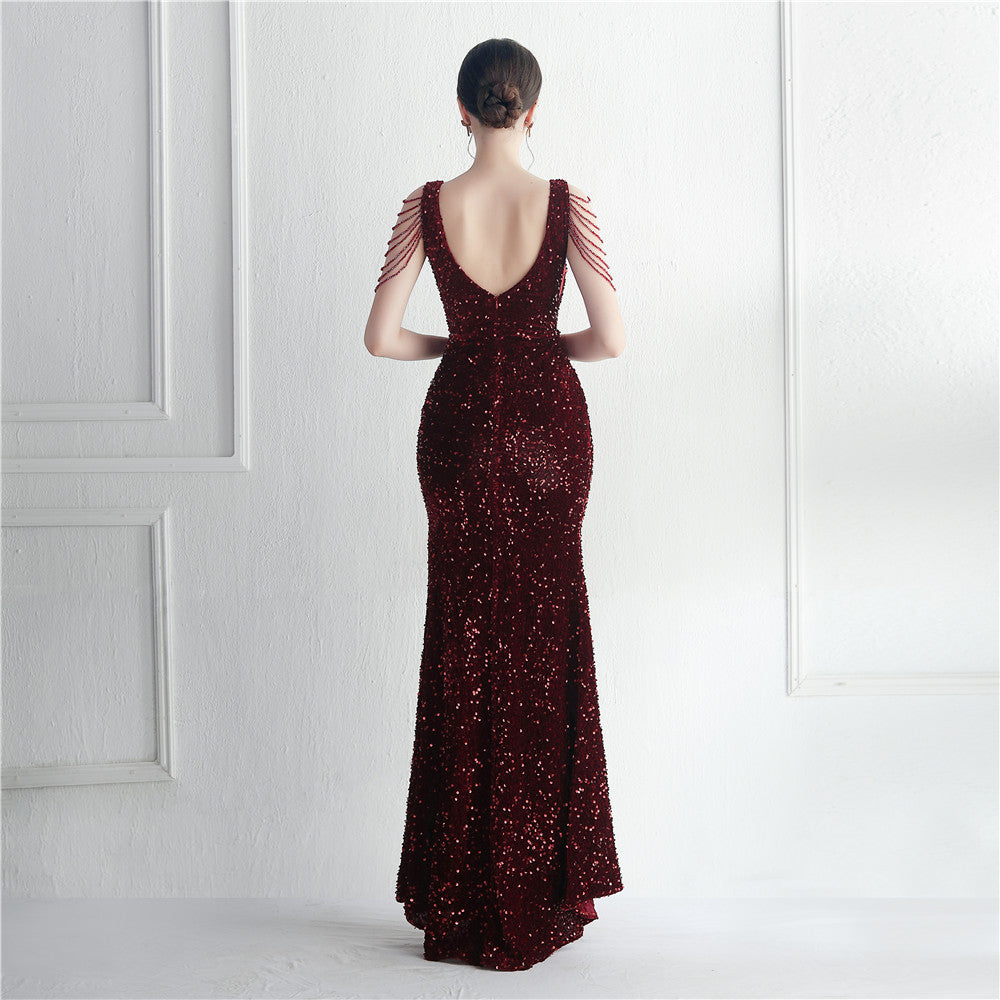 Backed Beaded Formal Dress