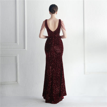 Backed Beaded Formal Dress