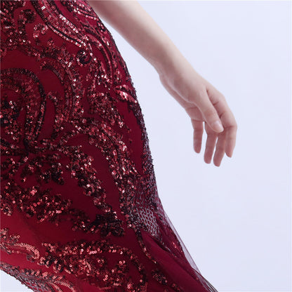 Beaded and Ostrich Fur Sequined Formal Dress