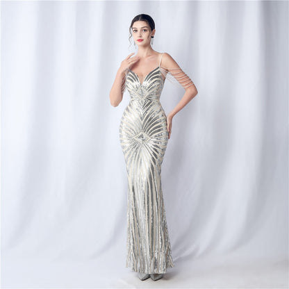 Beaded Halter Formal Dress