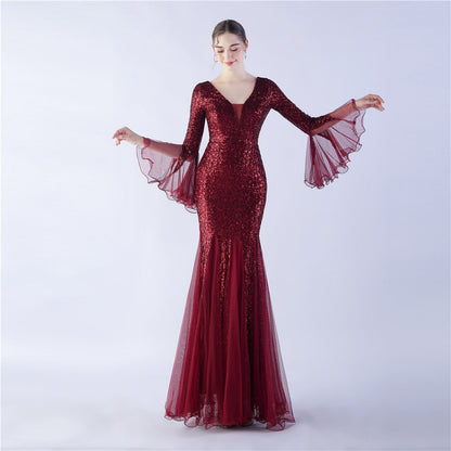 Trimmed Mesh Formal Gown
