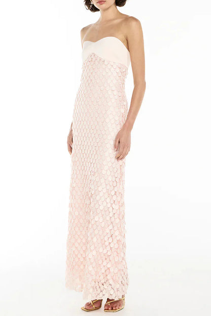 iris Lace sequin backless maxi dress in pink