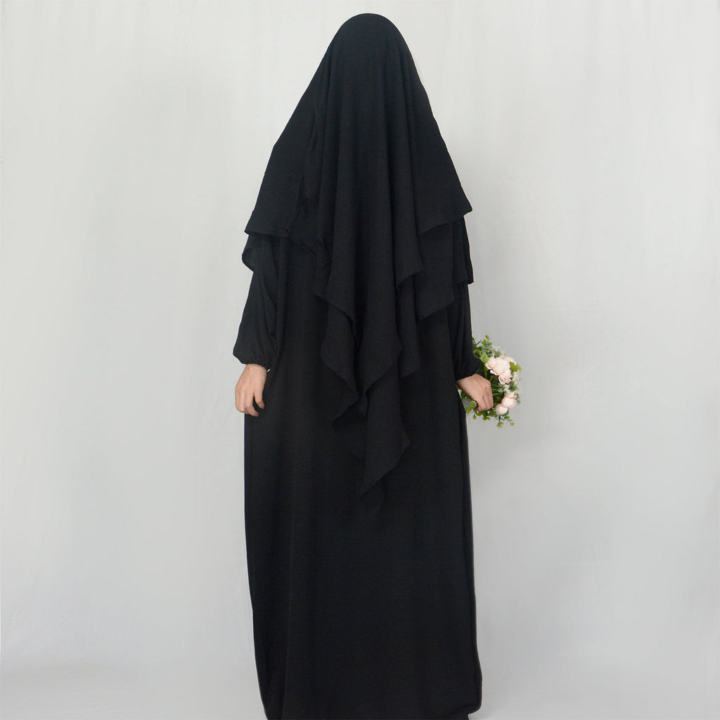 Crepe Abaya with Pockets + Layered Khimar Set