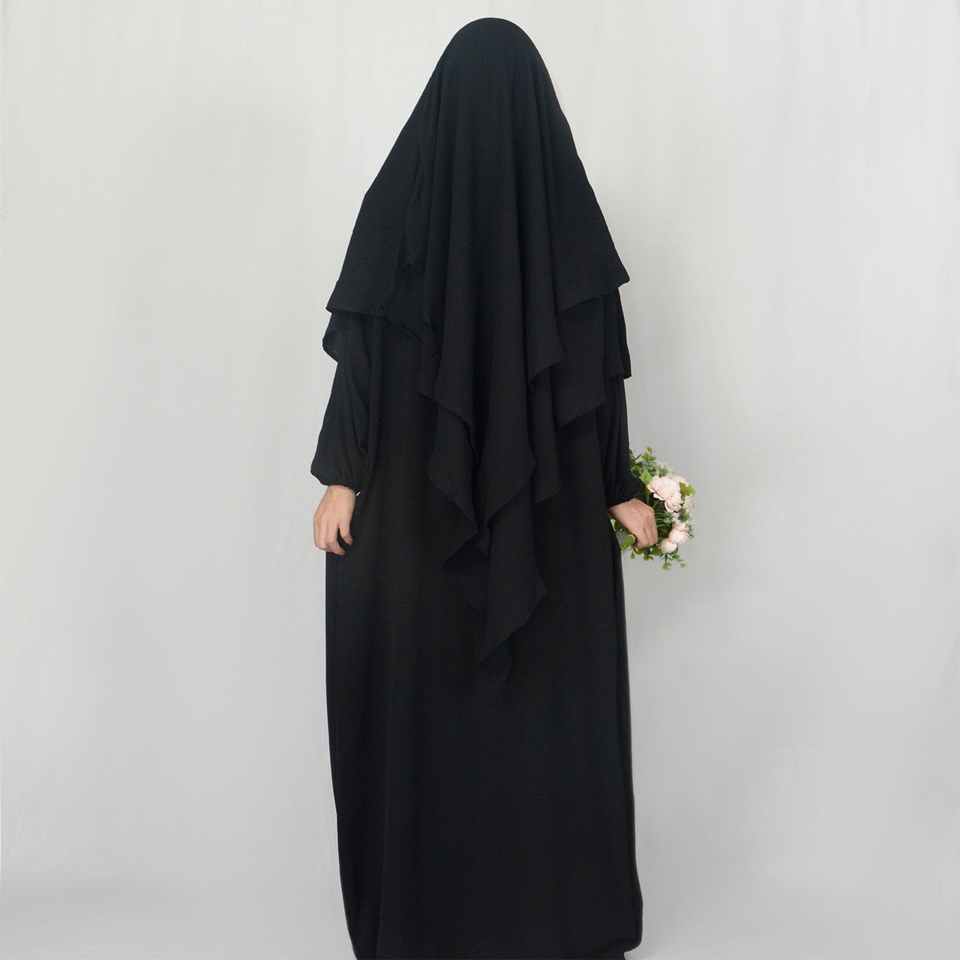 Crepe Abaya with Pockets + Layered Khimar Set