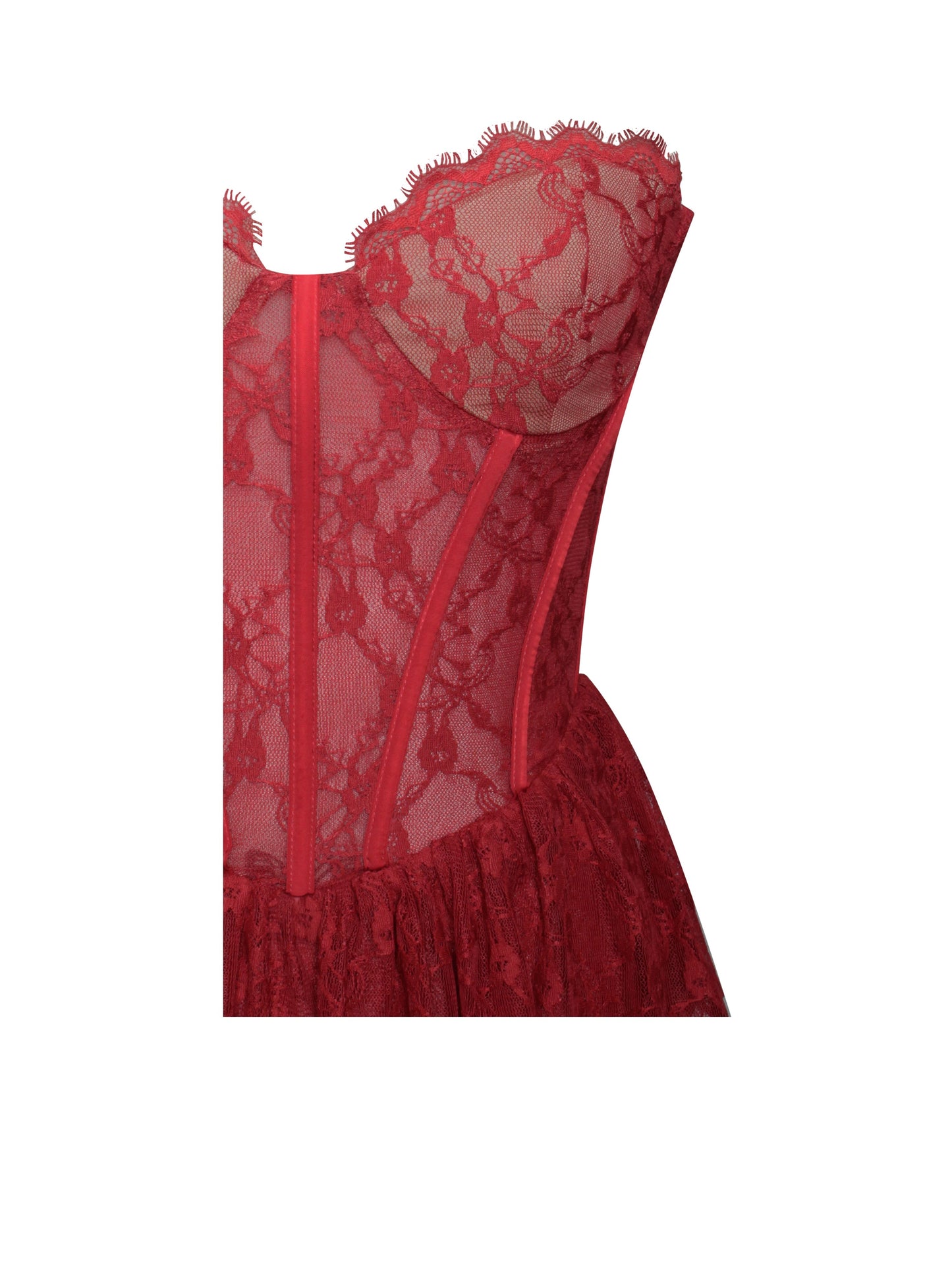 Abito lungo con corsetto in pizzo bordeaux Zen