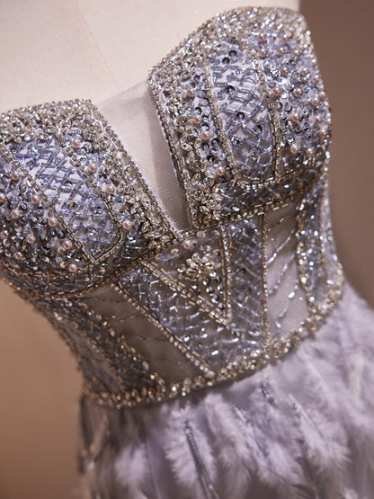 Embellished Neck Mermaid Gray Prom Dress
