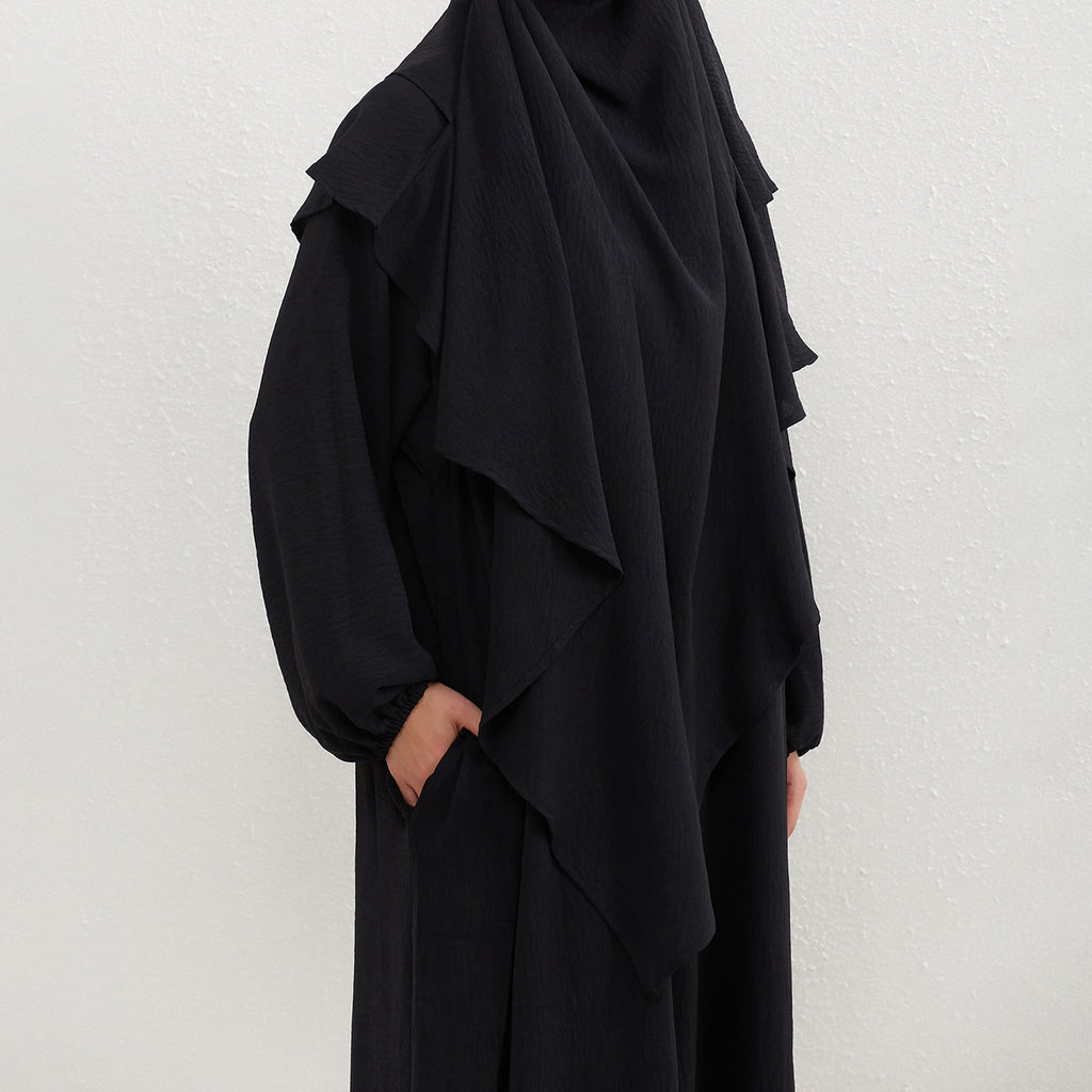 Crepe Abaya with Pockets + Layered Khimar Set