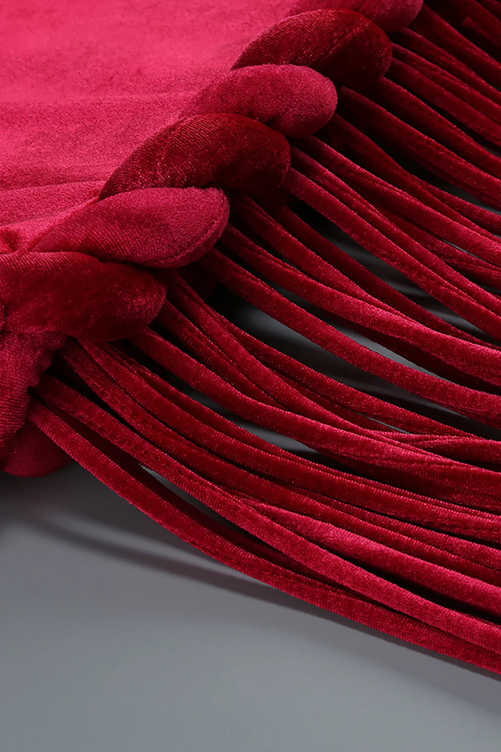 michaelia halterneck Fringe Velvet Dress in Burgundy