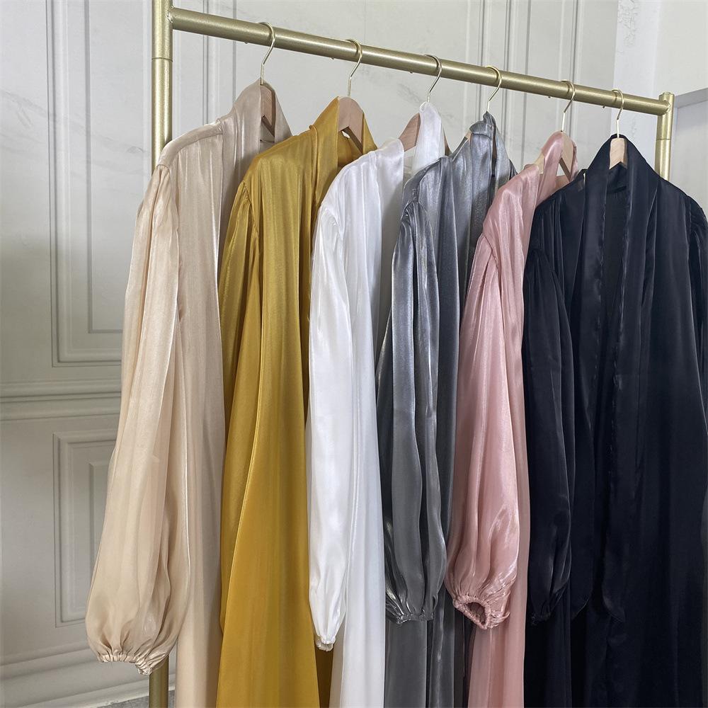 Shiny Silk Balloon Sleeves Lined Cardigan