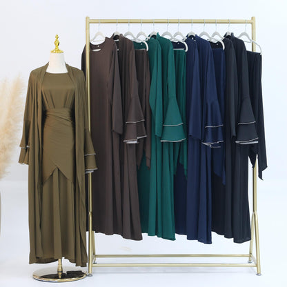 3pcs Set Satin Cardigan+Inner Dress+Special Belt