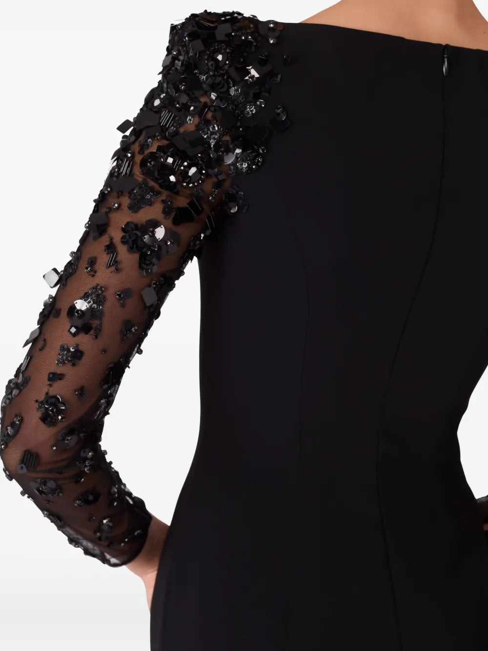 martha Mesh splicing beading diamond maxi dress in black