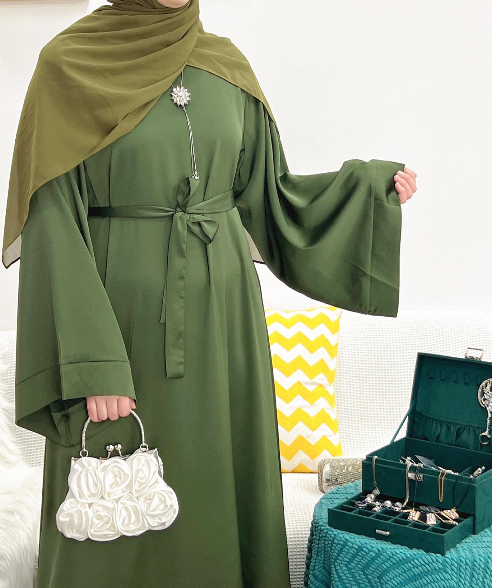 Satin Solid Color Abaya with Zip Pockets
