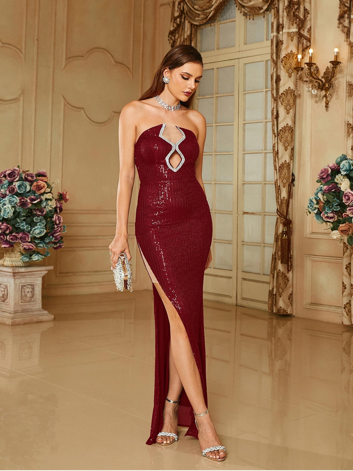 Strapless Backless Cutout Split Off Shoulder Mermaid Prom Dress