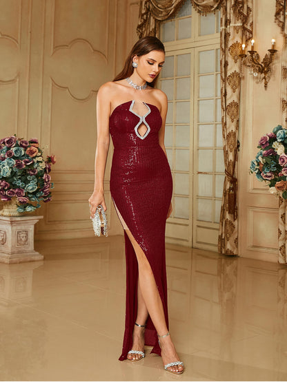 Strapless Backless Cutout Split Off Shoulder Mermaid Prom Dress