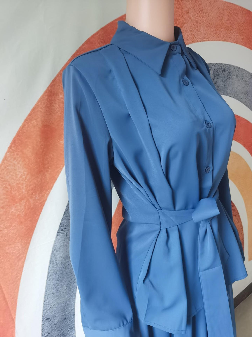 2pcs Set Long Sleeved Lace Up Shirt with Dress