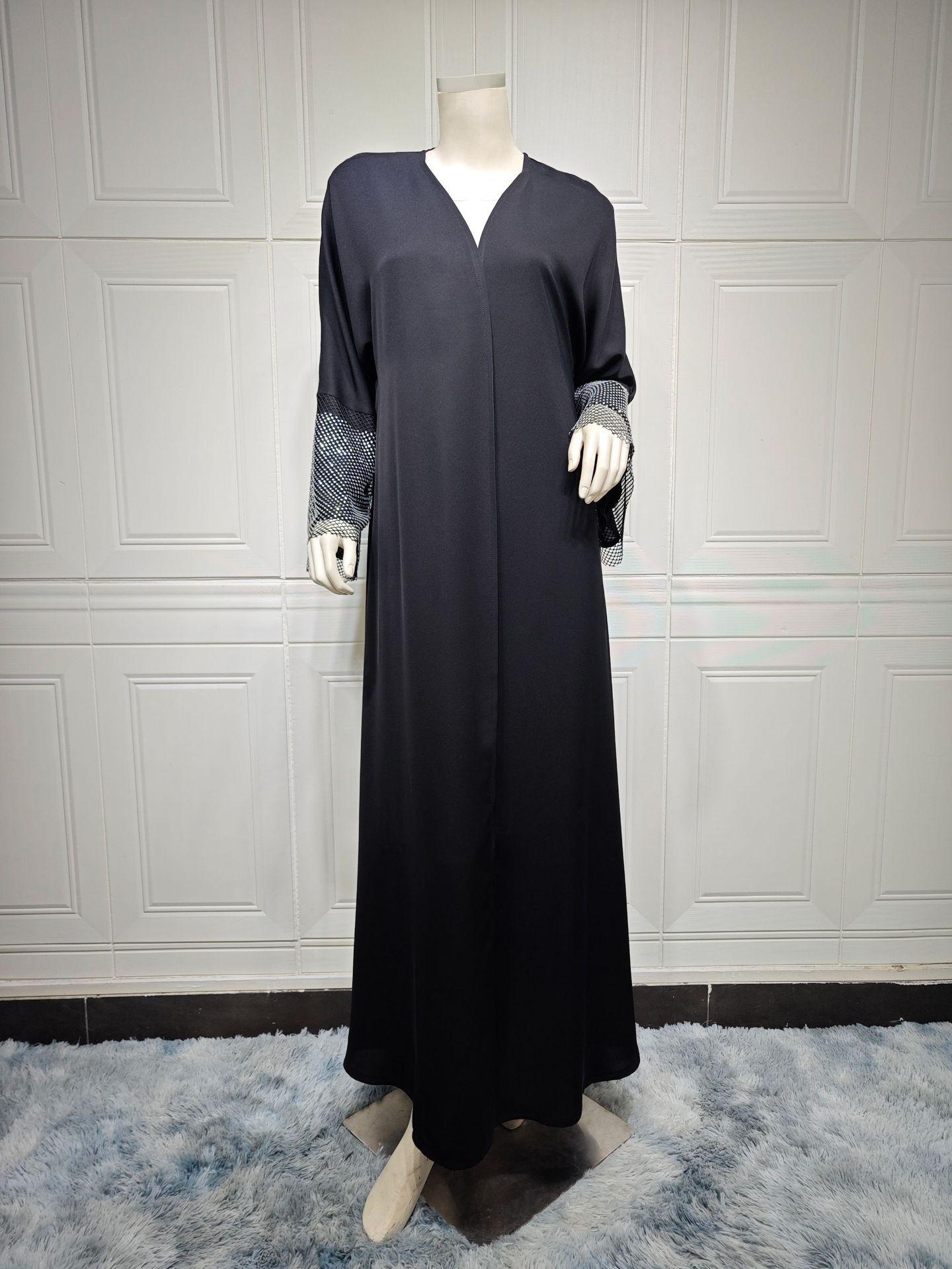 Abaya Muslim Elastic Diamond Mesh Robe