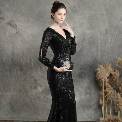 Sleeve Sequin Formal Dress