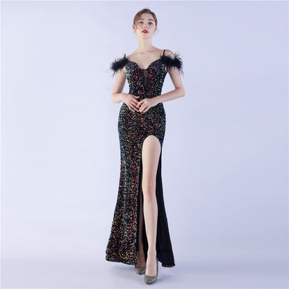 Abito formale in paillettes ad alta densità di pelo di cammello 