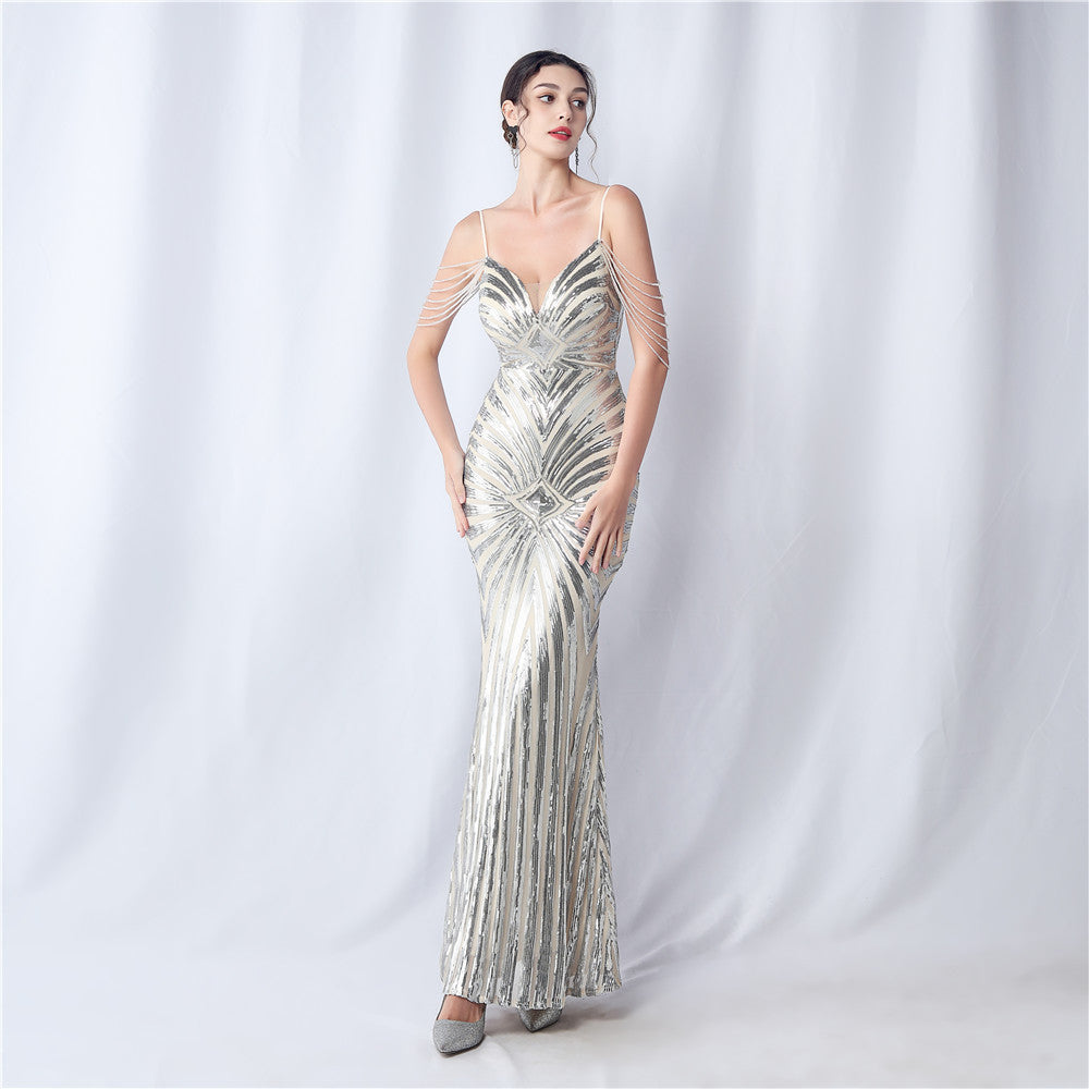 Beaded Halter Formal Dress