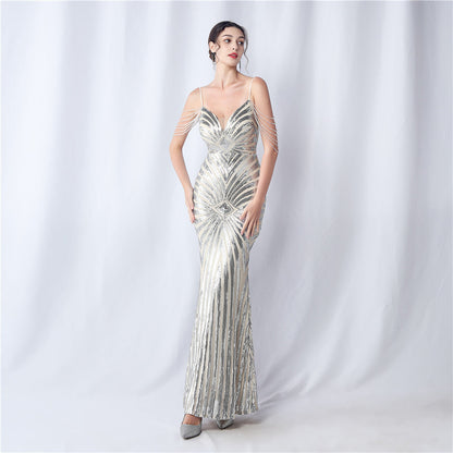Beaded Halter Formal Dress