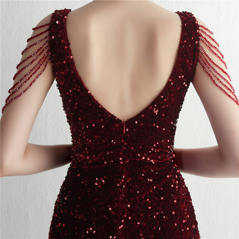 Backed Beaded Formal Dress