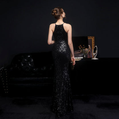 Long Neck Stapled Formal Dresses