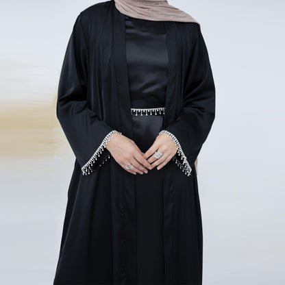 4pcs Set Cardigan+without  Sleeves Inner Dress+Crystal Chain+Hijab