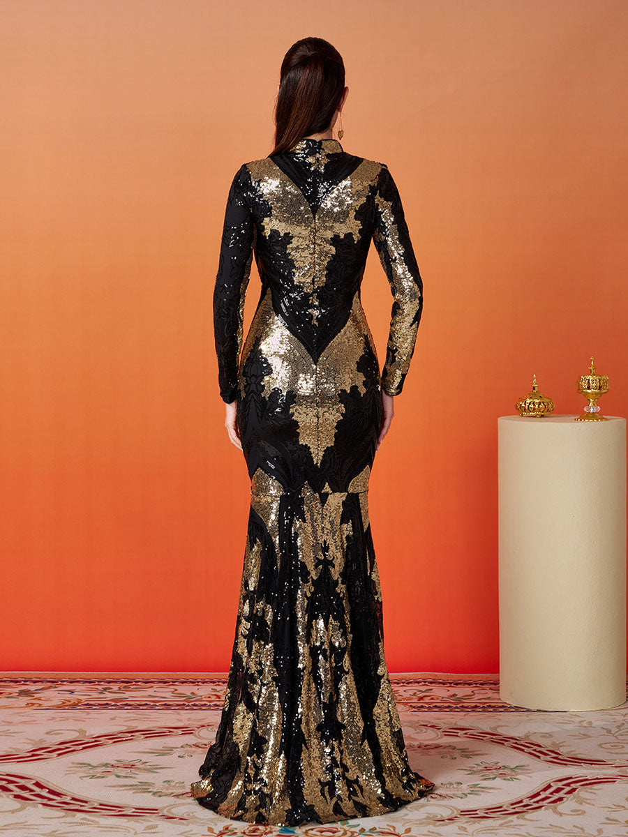 Stand Collar Sequin Prom Dress