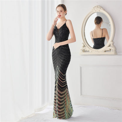Wave Gradient Beaded Formal Dress