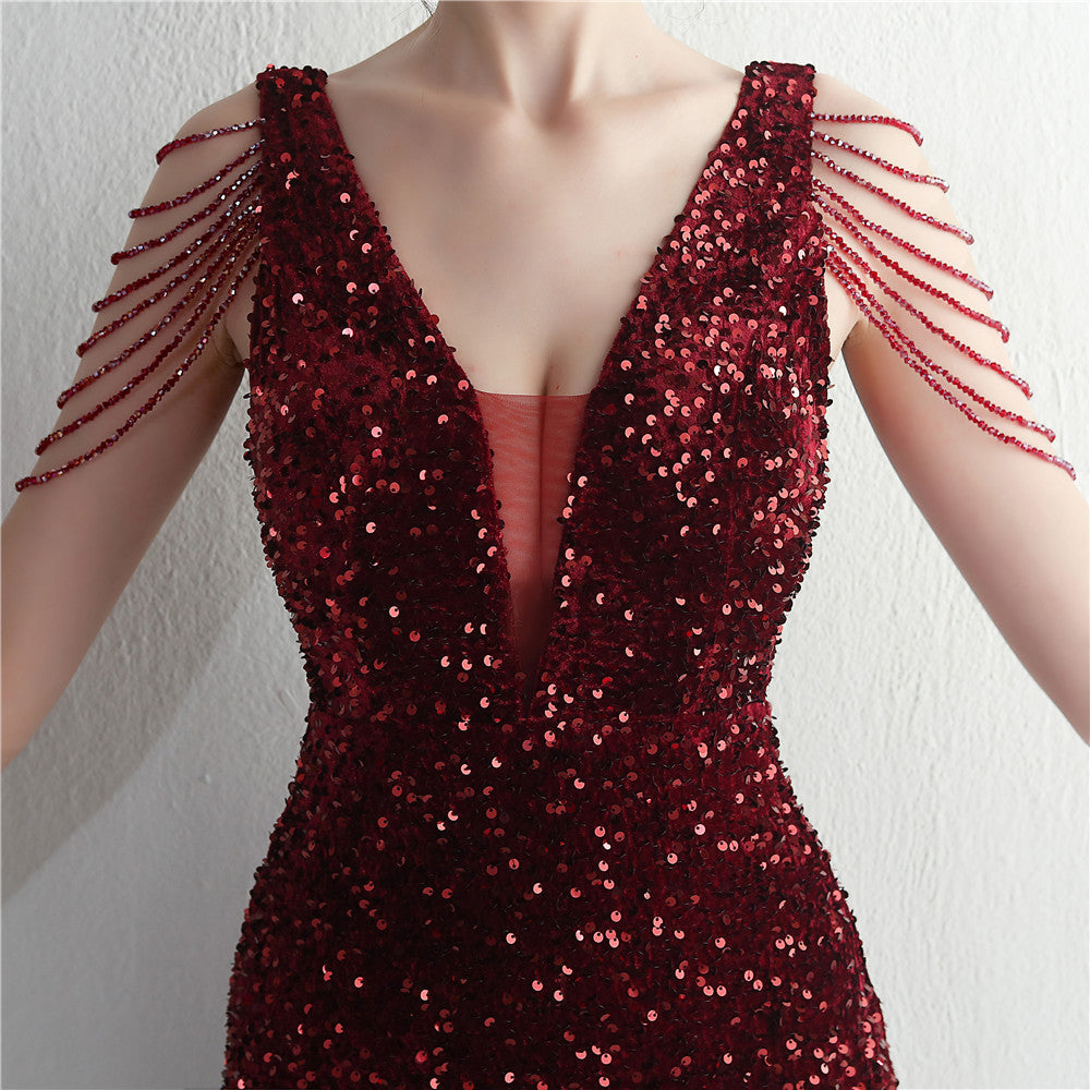 Backed Beaded Formal Dress
