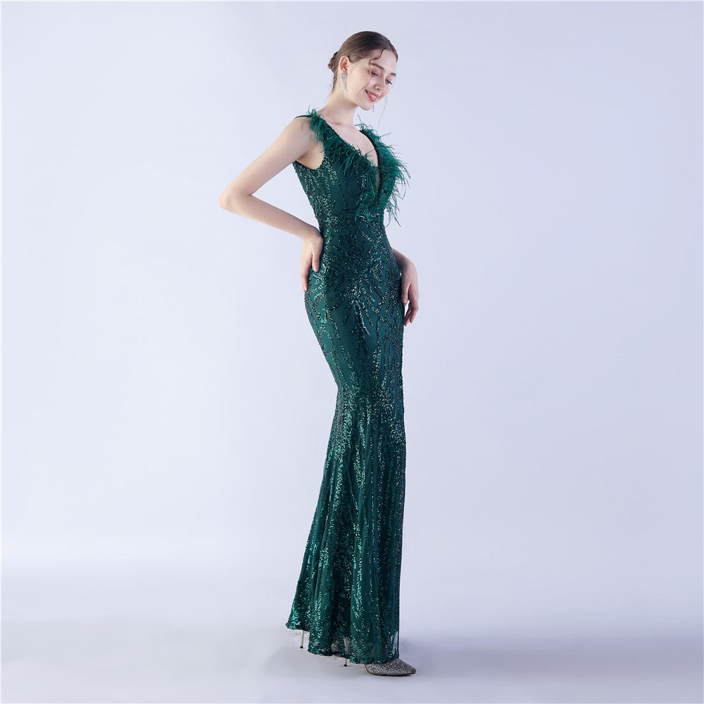 Camel Hair Side Split Formal Dress