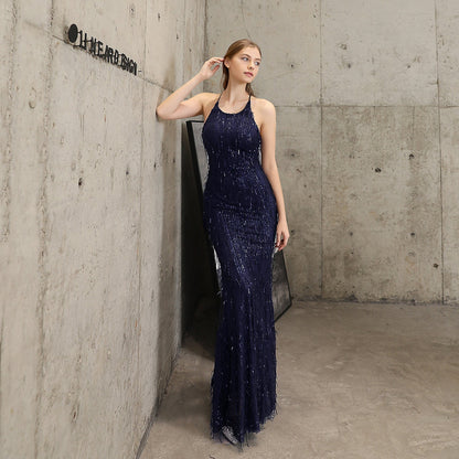 Silk Thread Fringe Beaded Formal Dresses