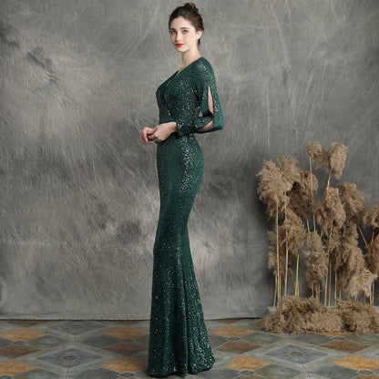 Sleeve Sequin Formal Dress