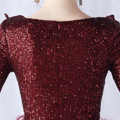 Ostrich Wave Beaded Formal Dress