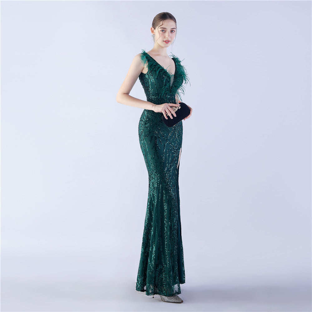 Camel Hair Side Split Formal Dress