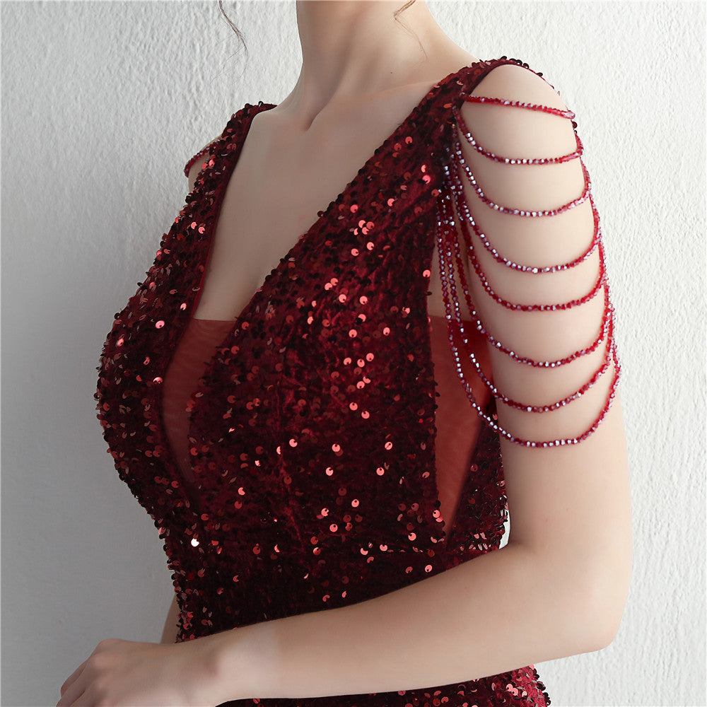 Backed Beaded Formal Dress