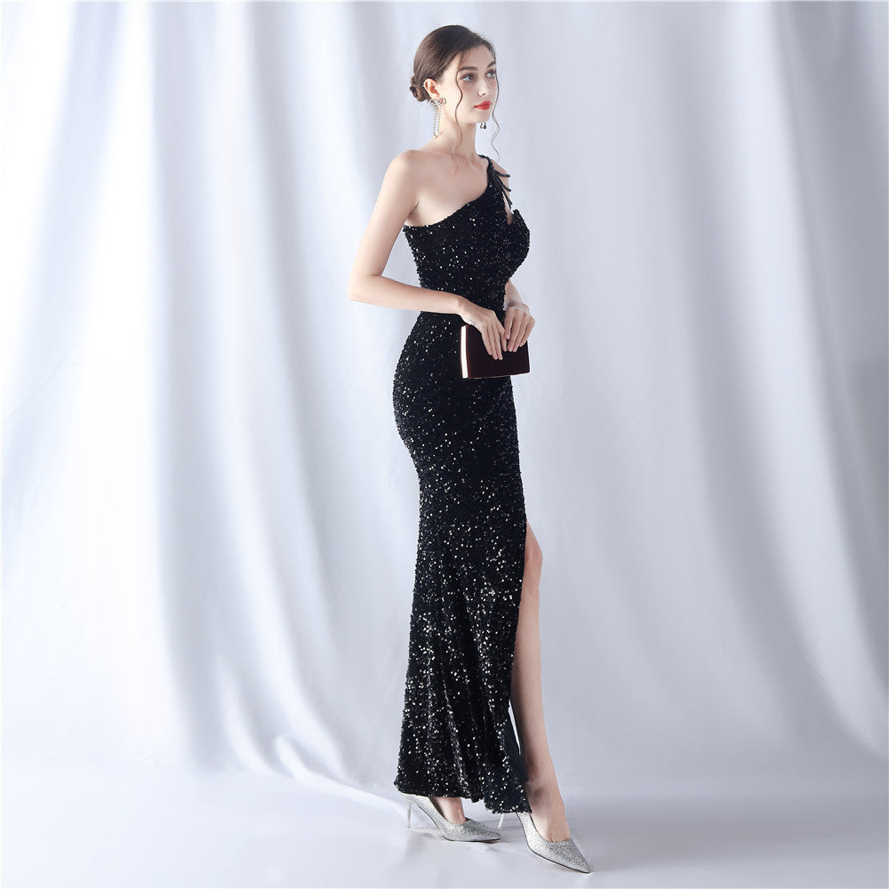 Abito formale con perline e retro in velluto 