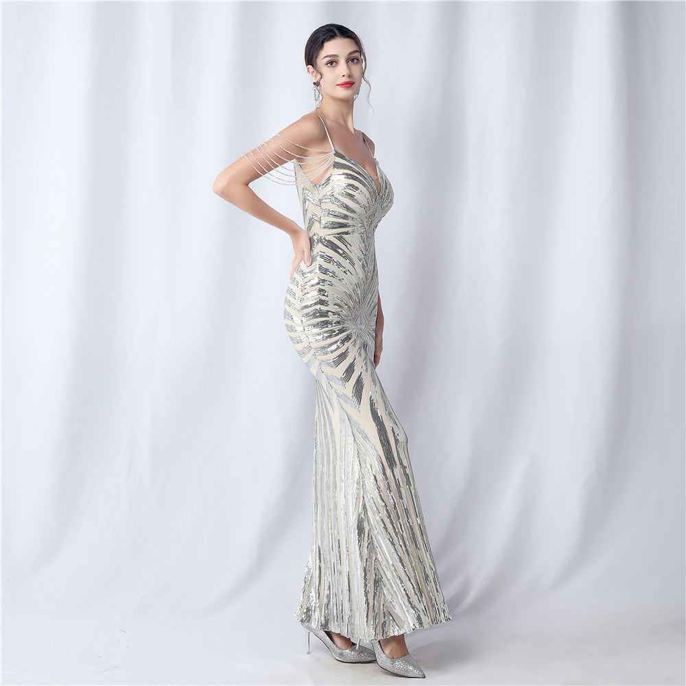 Beaded Halter Formal Dress