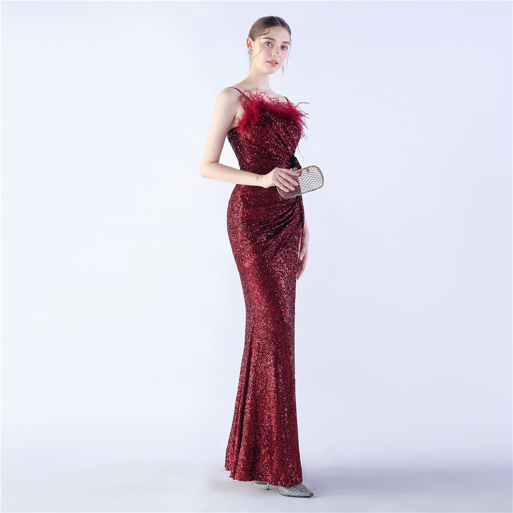 Fur Crafted Flower Formal Dress