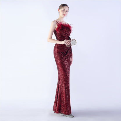 Fur Crafted Flower Formal Dress