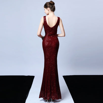 Long Sleeveless Sequin Formal Dress