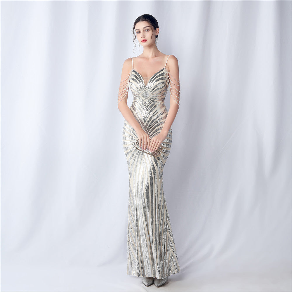 Beaded Halter Formal Dress
