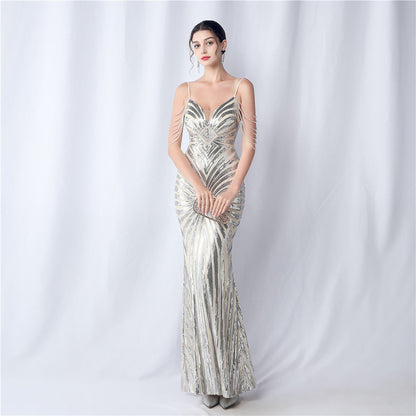 Beaded Halter Formal Dress