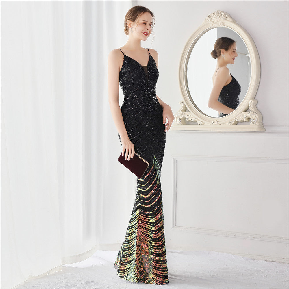 Wave Gradient Beaded Formal Dress