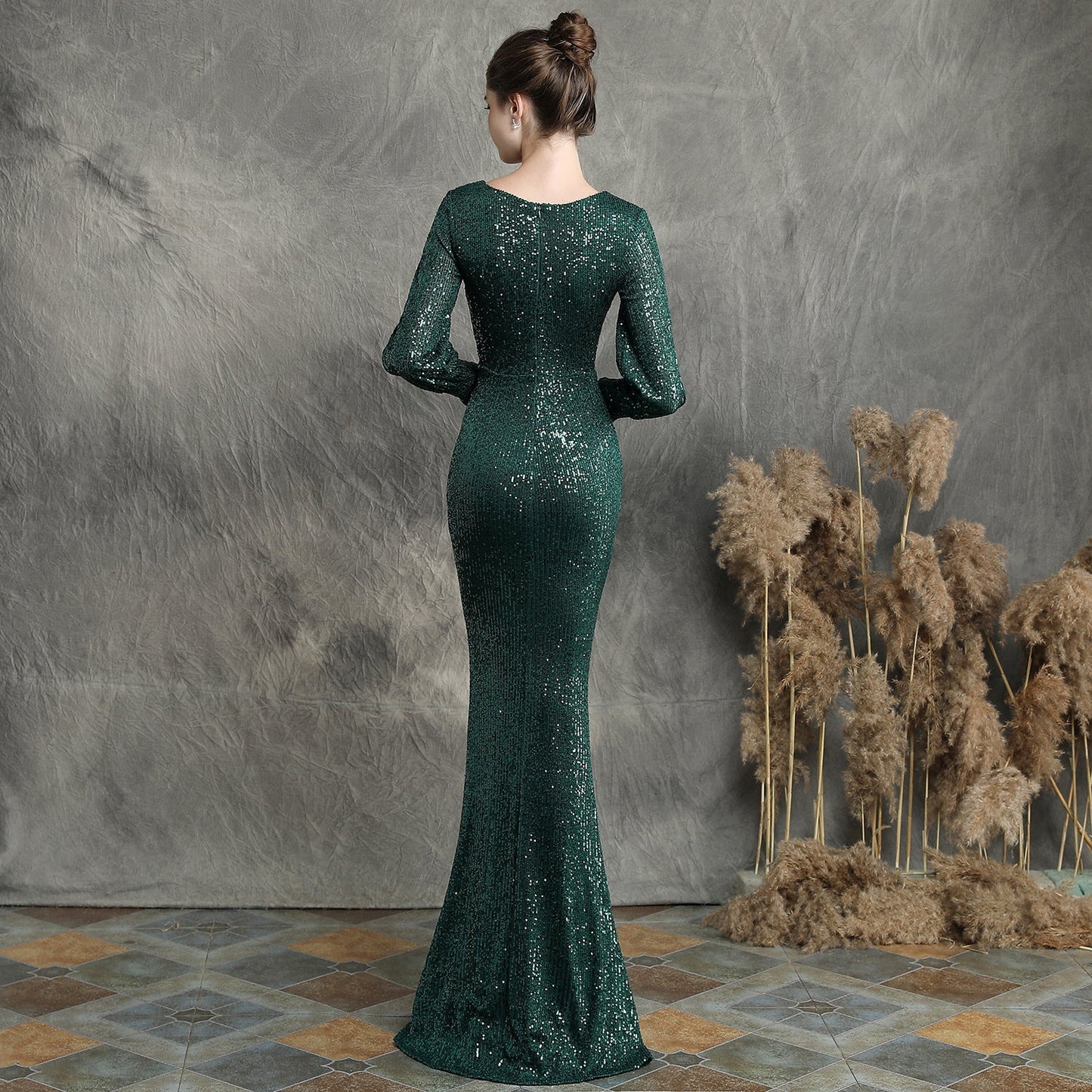 Sleeve Sequin Formal Dress