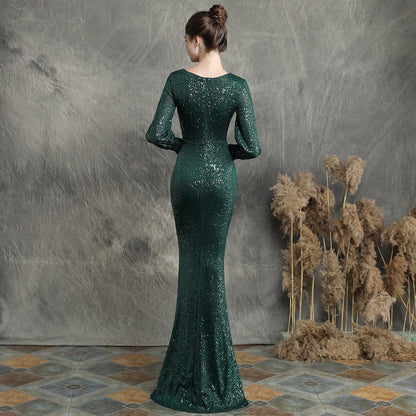 Sleeve Sequin Formal Dress