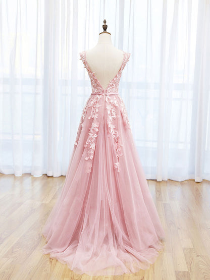 A-Line Lace Pink floral Dress