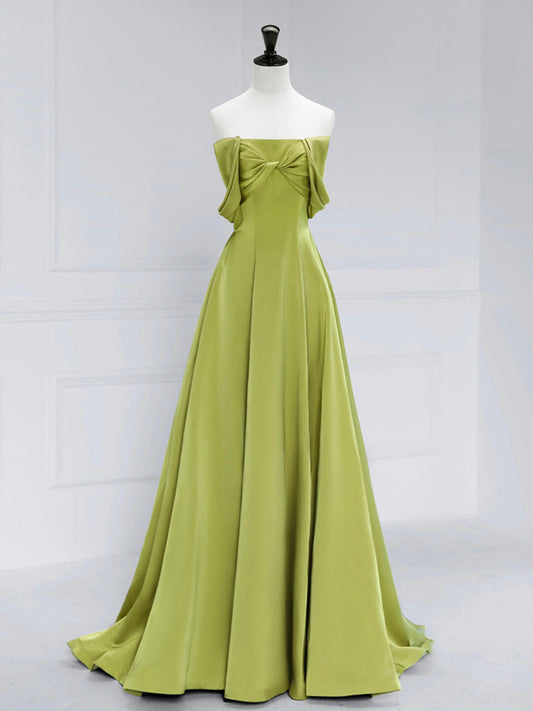 A-Line Off Shoulder Satin Green Dress