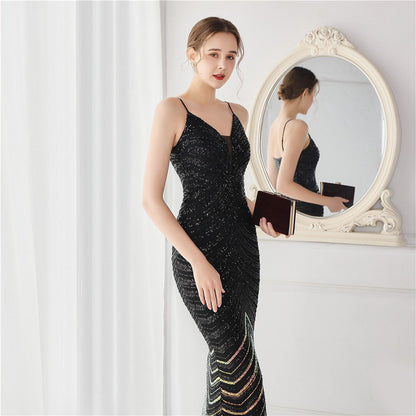 Wave Gradient Beaded Formal Dress