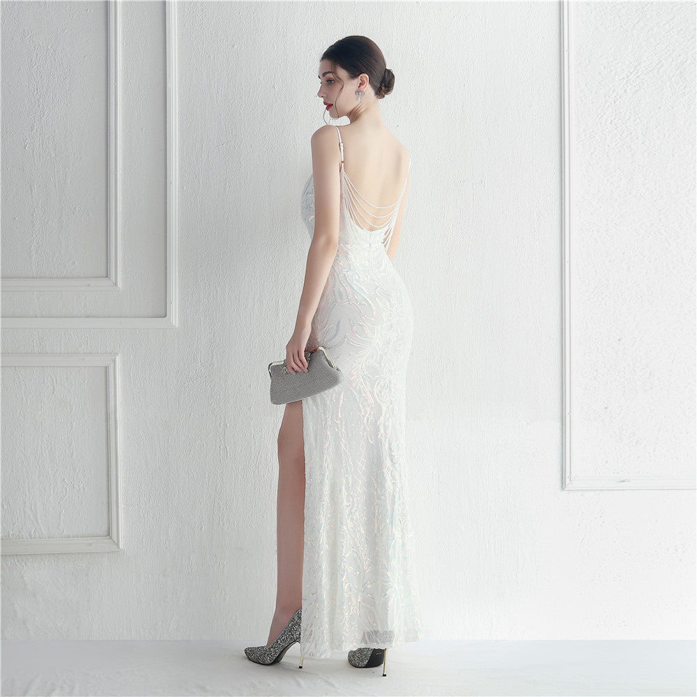 Positioned Floral Beaded Formal Dress